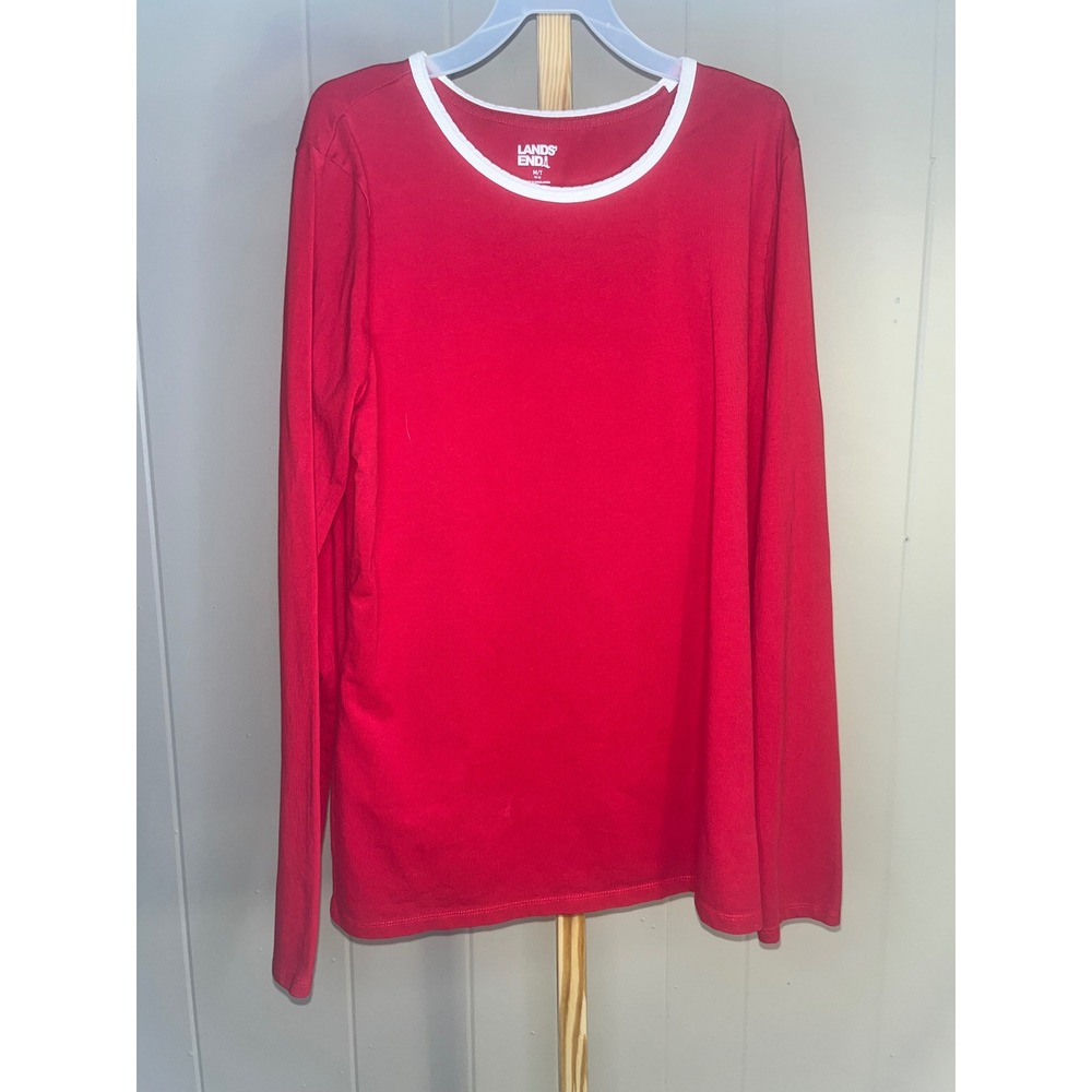 Lands End Red Long Sleeve Crew Neck Shirt Size Medium